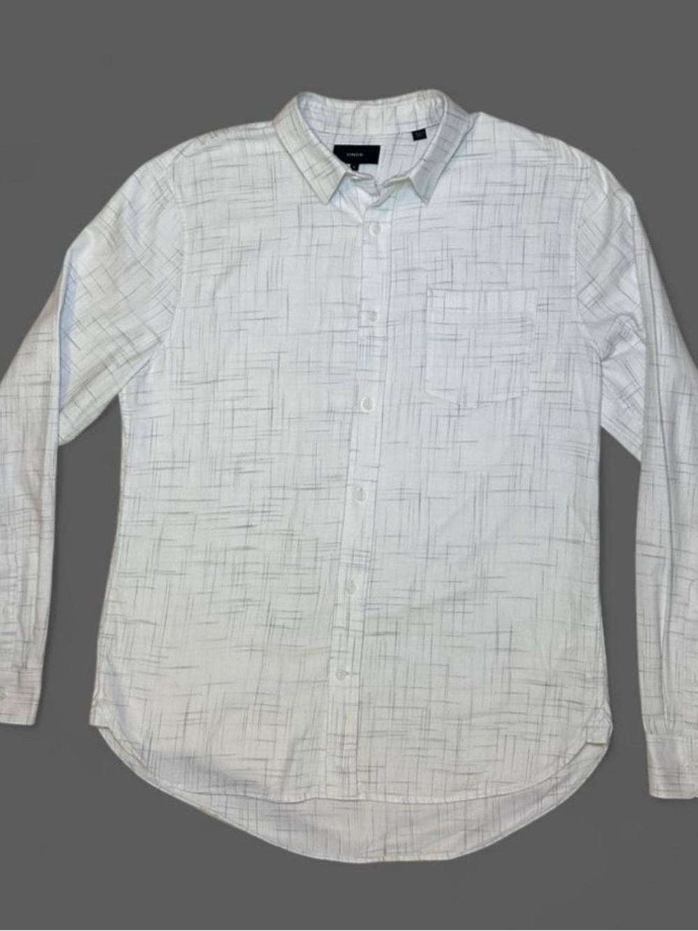 Vince Men’s Off White Crosshatch Long Sleeve Button Down Shirt - M